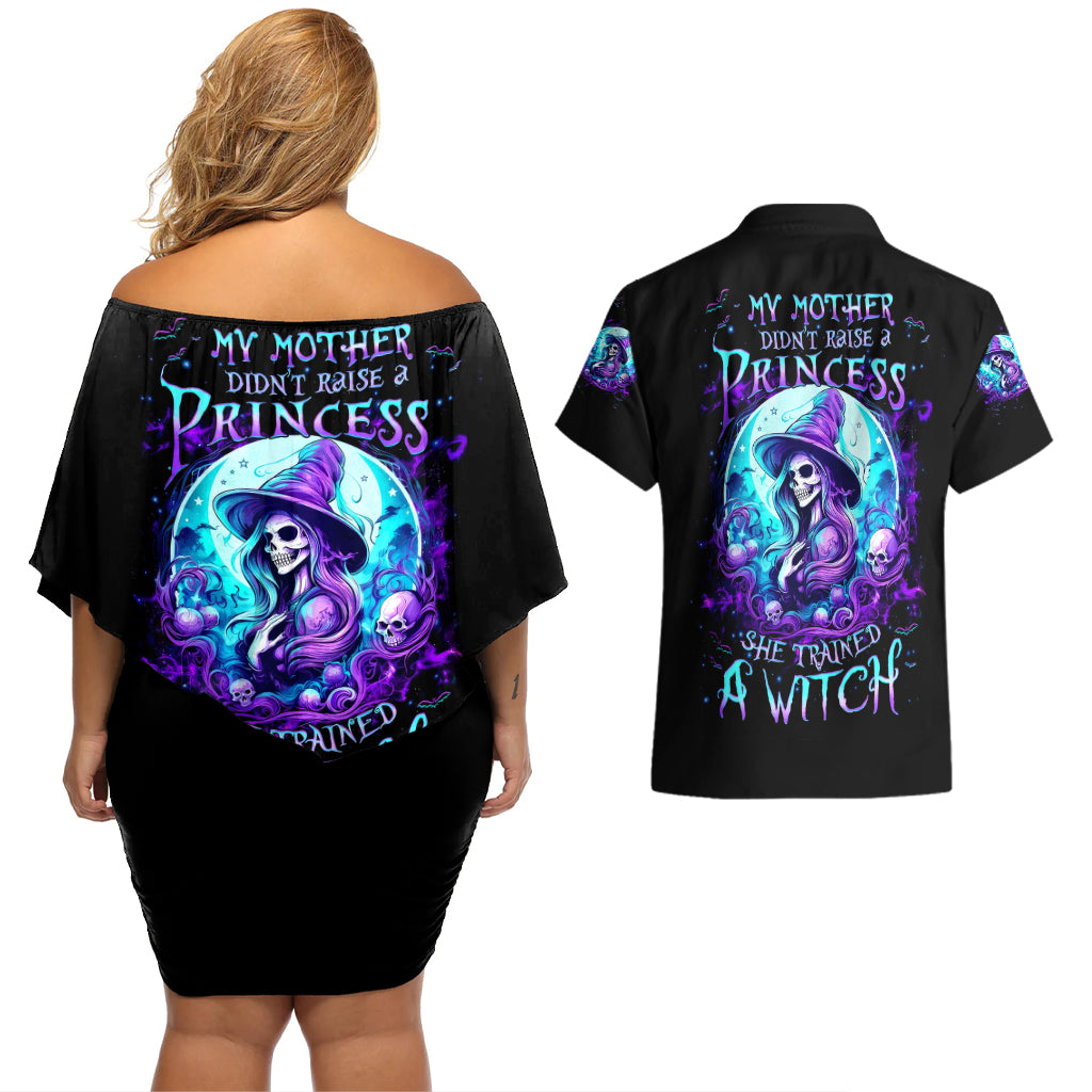 Witch Skull Couples Matching Off Shoulder Short Dress and Hawaiian Shirt My Mother Didn't Raise A Princess She Trained A Witch - Wonder Print Shop