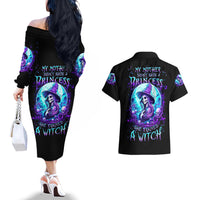 Witch Skull Couples Matching Off The Shoulder Long Sleeve Dress and Hawaiian Shirt My Mother Didn't Raise A Princess She Trained A Witch - Wonder Print Shop