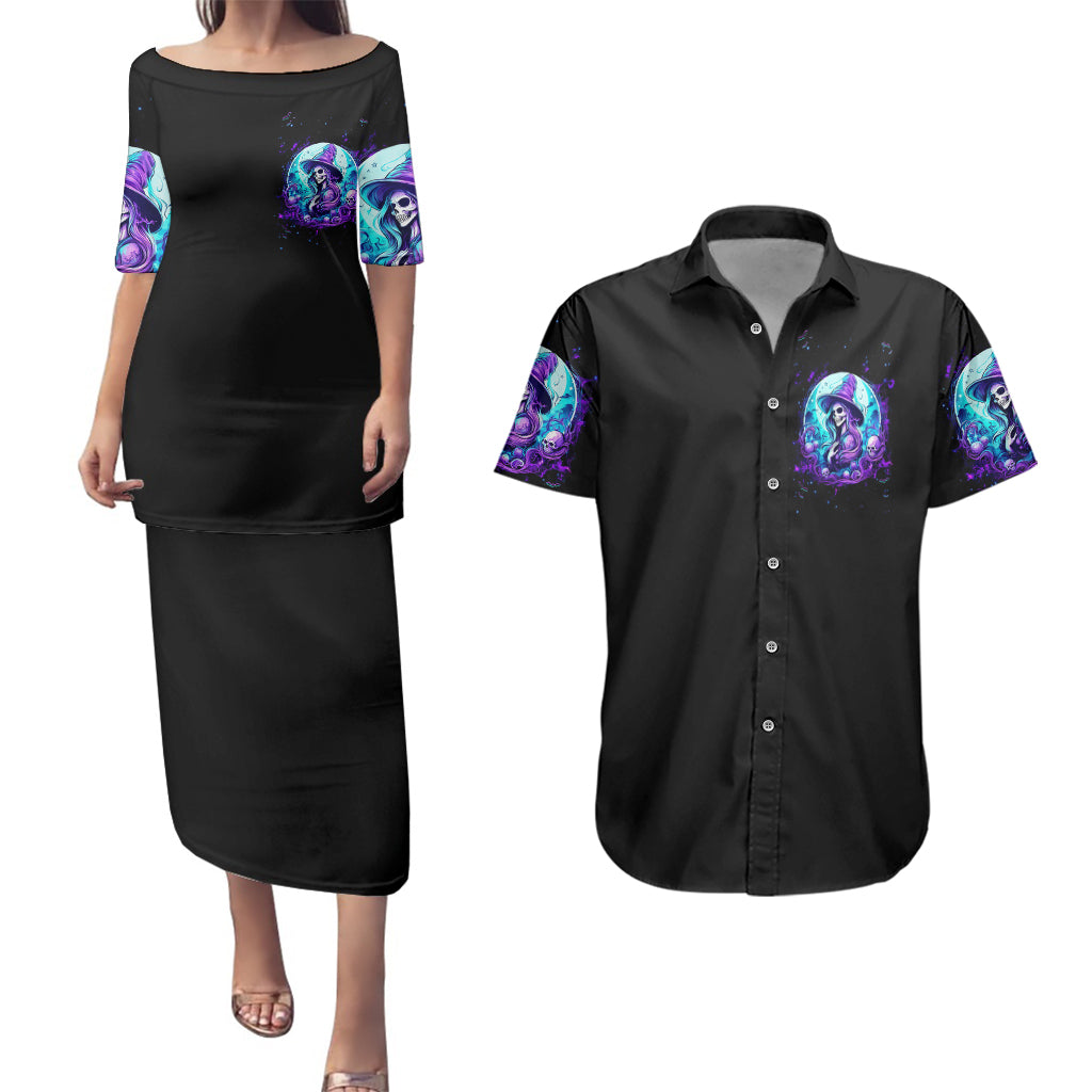 Witch Skull Couples Matching Puletasi Dress and Hawaiian Shirt My Mother Didn't Raise A Princess She Trained A Witch - Wonder Print Shop