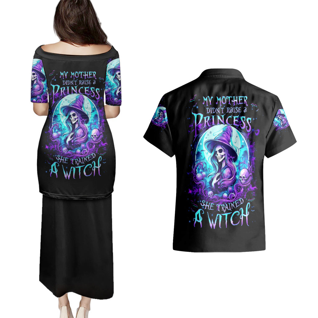 Witch Skull Couples Matching Puletasi Dress and Hawaiian Shirt My Mother Didn't Raise A Princess She Trained A Witch - Wonder Print Shop
