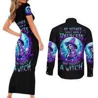 Witch Skull Couples Matching Short Sleeve Bodycon Dress and Long Sleeve Button Shirts My Mother Didn't Raise A Princess She Trained A Witch - Wonder Print Shop