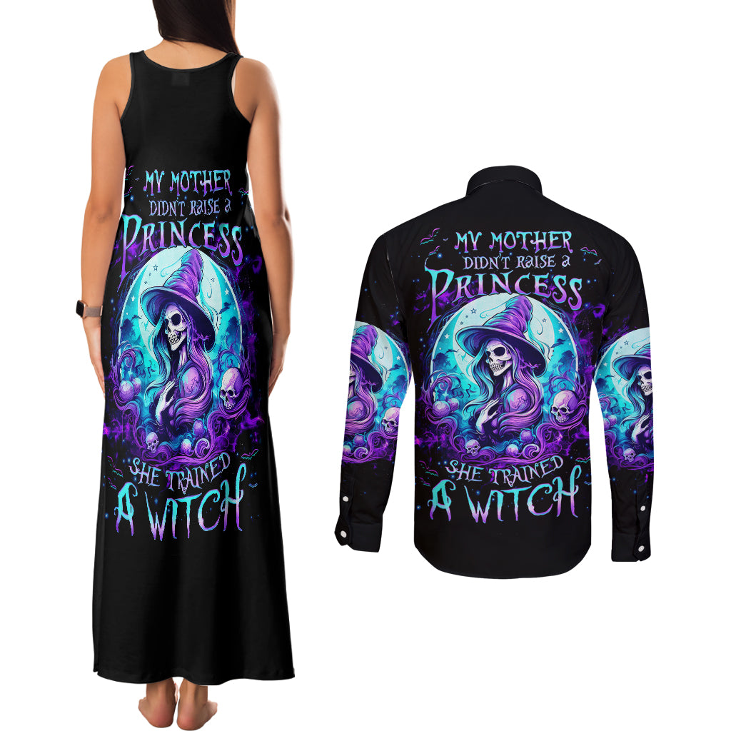 Witch Skull Couples Matching Tank Maxi Dress and Long Sleeve Button Shirts My Mother Didn't Raise A Princess She Trained A Witch - Wonder Print Shop