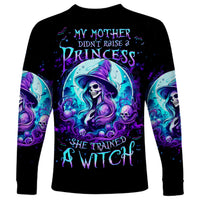 Witch Skull Long Sleeve Shirt My Mother Didn't Raise A Princess She Trained A Witch - Wonder Print Shop