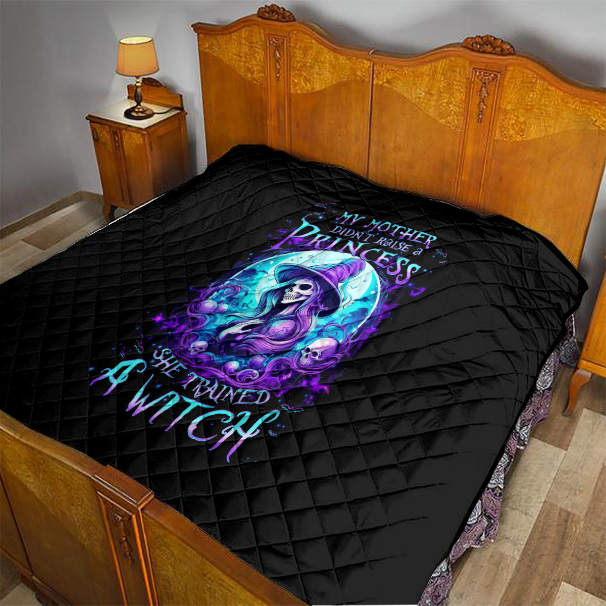 Witch Skull Quilt My Mother Didn't Raise A Princess She Trained A Witch - Wonder Print Shop