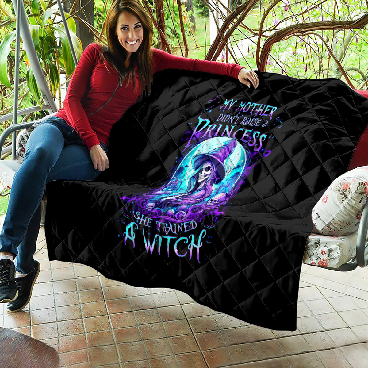 Witch Skull Quilt My Mother Didn't Raise A Princess She Trained A Witch - Wonder Print Shop