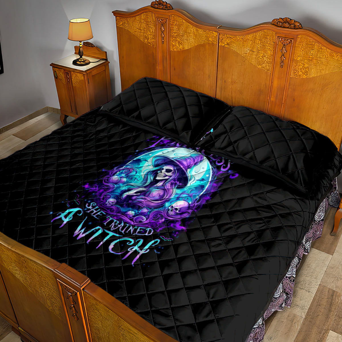 Witch Skull Quilt Bed Set My Mother Didn't Raise A Princess She Trained A Witch - Wonder Print Shop