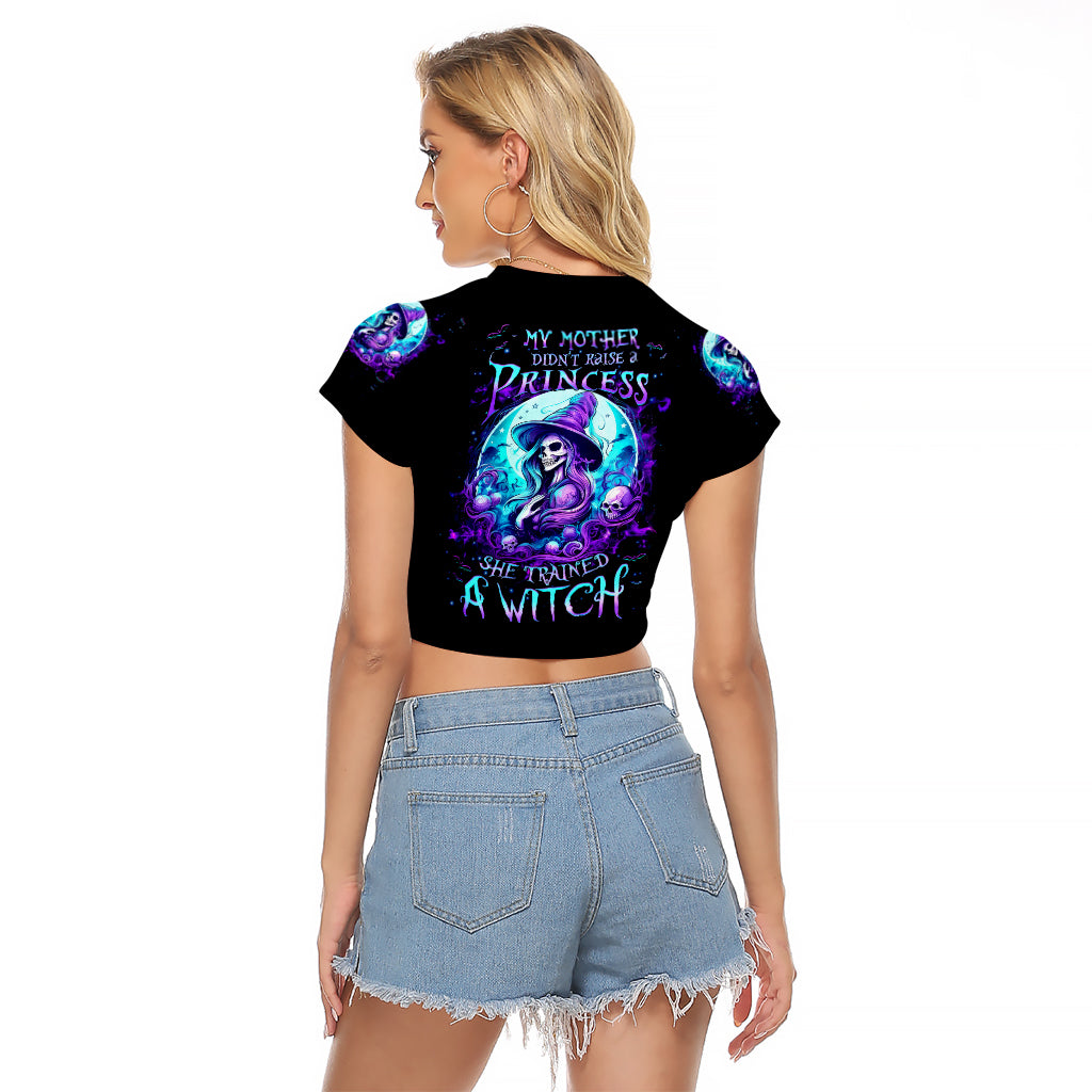 Witch Skull Raglan Cropped T Shirt My Mother Didn't Raise A Princess She Trained A Witch - Wonder Print Shop