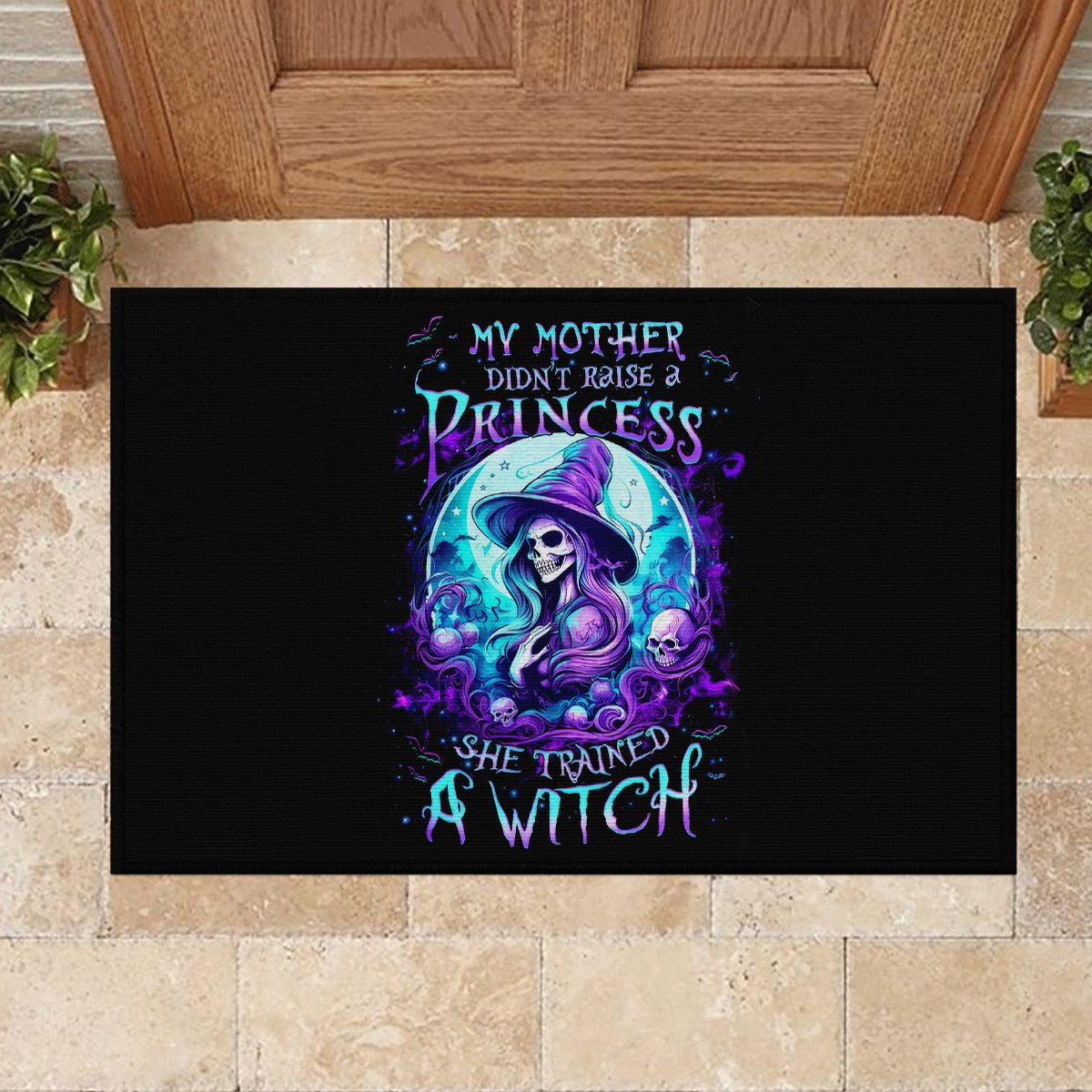 Witch Skull Rubber Doormat My Mother Didn't Raise A Princess She Trained A Witch - Wonder Print Shop