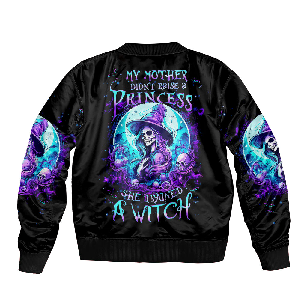 Witch Skull Sleeve Zip Bomber Jacket My Mother Didn't Raise A Princess She Trained A Witch - Wonder Print Shop