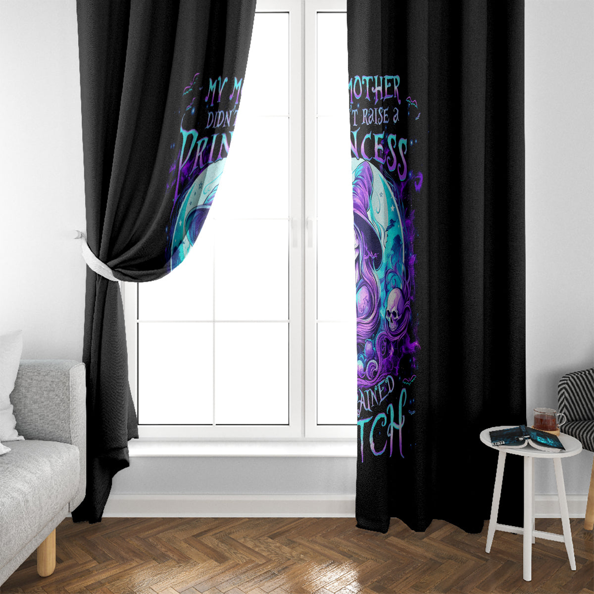 Witch Skull Window Curtain My Mother Didn't Raise A Princess She Trained A Witch - Wonder Print Shop