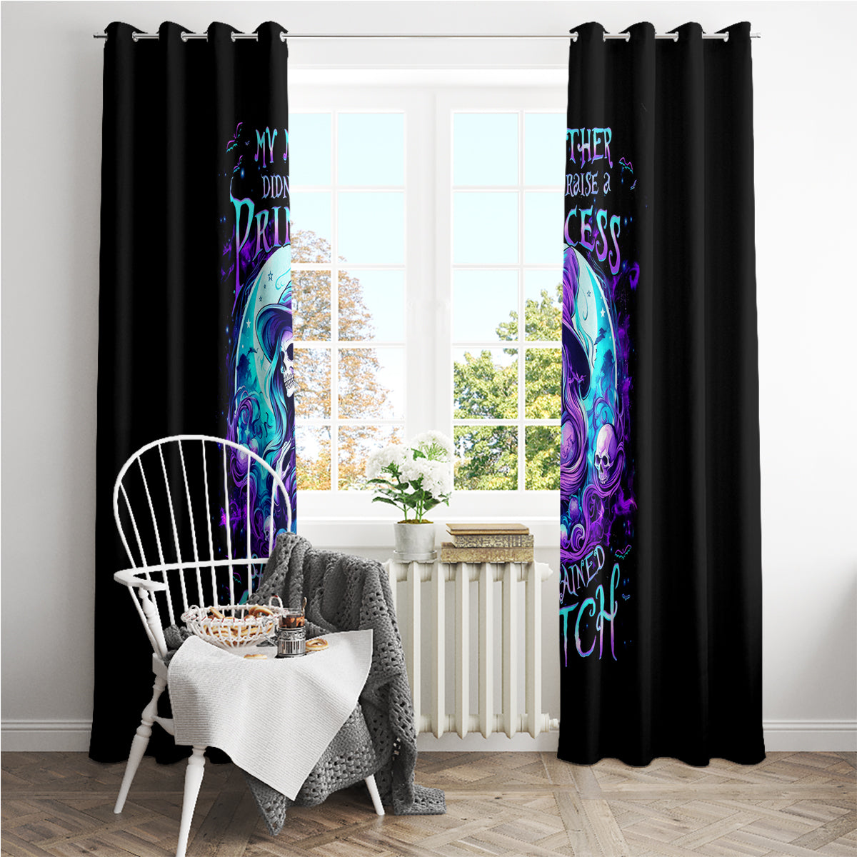 Witch Skull Window Curtain My Mother Didn't Raise A Princess She Trained A Witch - Wonder Print Shop