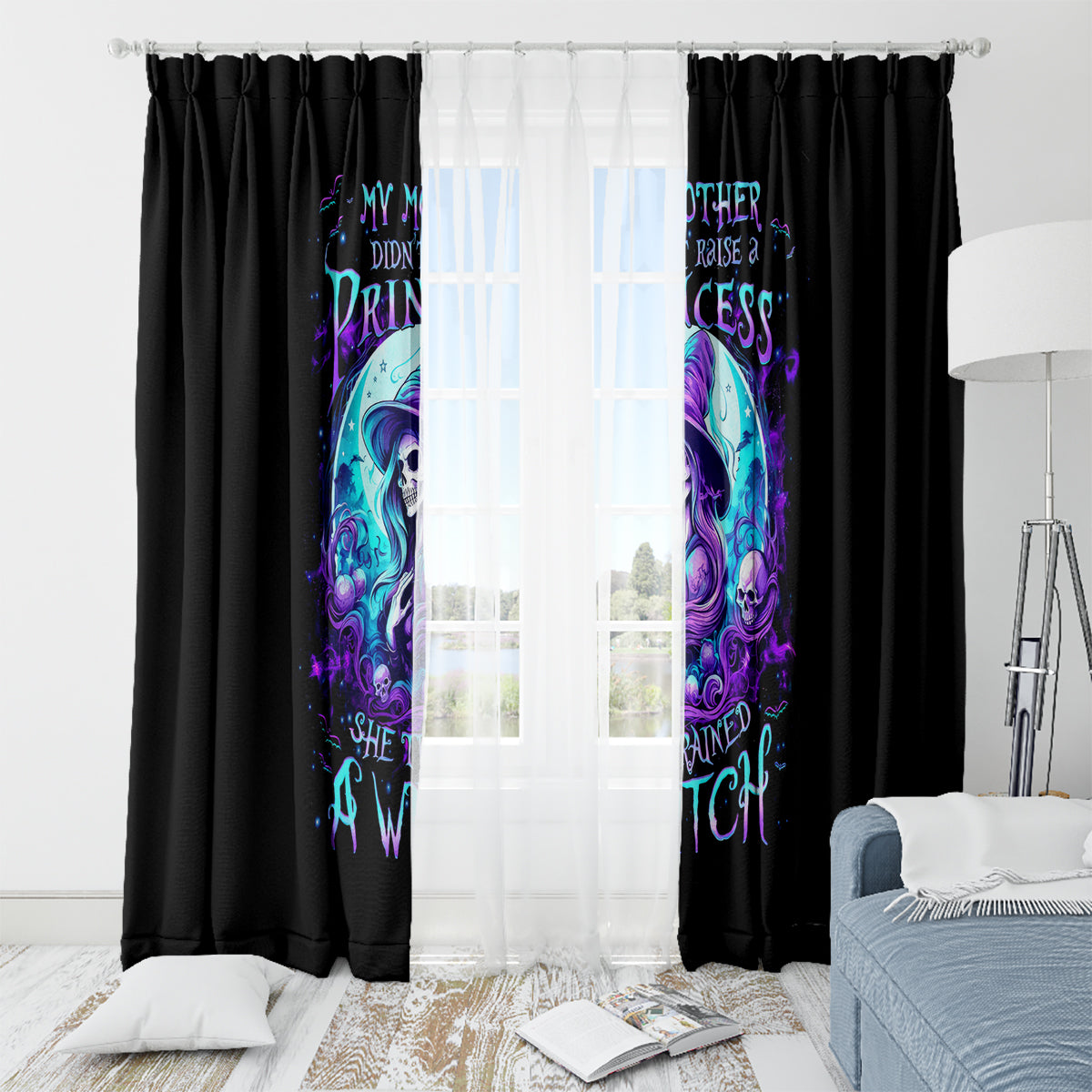 Witch Skull Window Curtain My Mother Didn't Raise A Princess She Trained A Witch - Wonder Print Shop