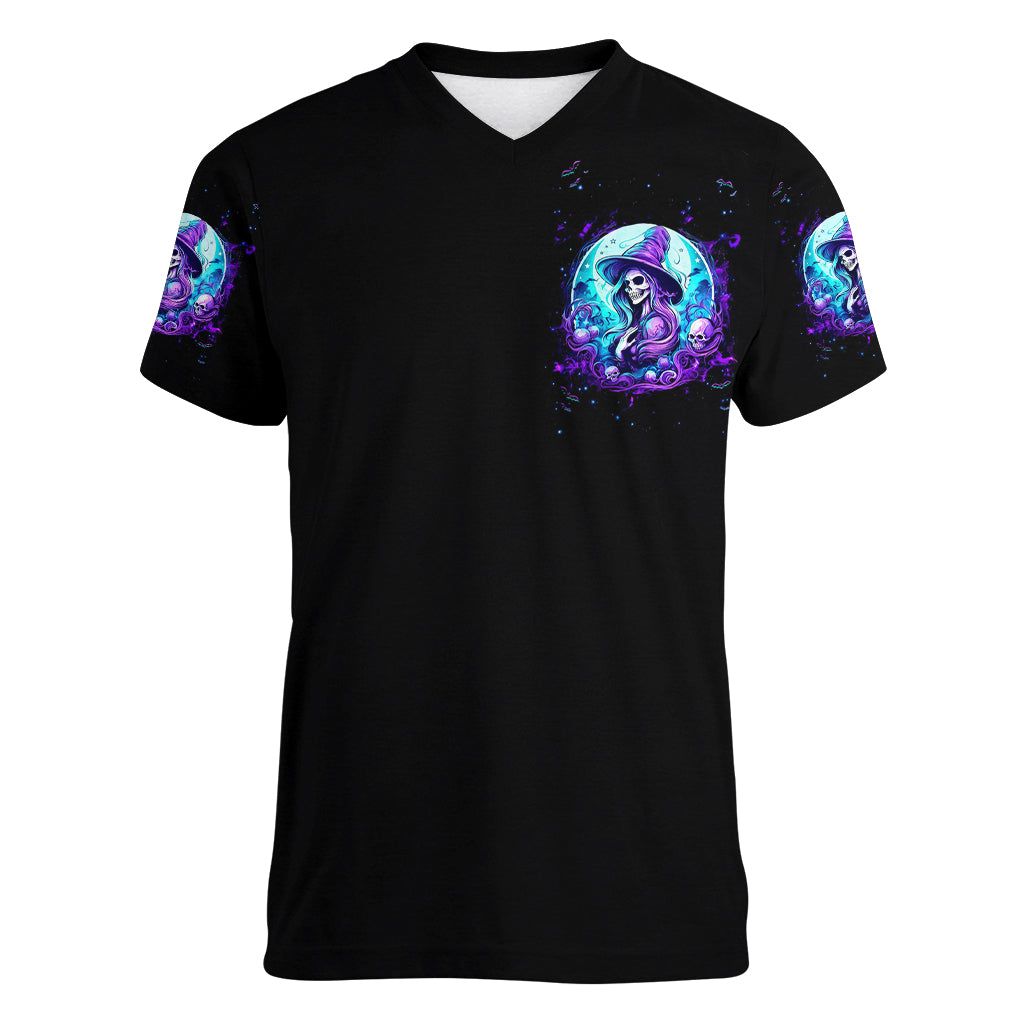 Witch Skull Women V Neck T Shirt My Mother Didn't Raise A Princess She Trained A Witch - Wonder Print Shop