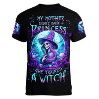 Witch Skull Women V Neck T Shirt My Mother Didn't Raise A Princess She Trained A Witch - Wonder Print Shop