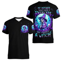 Witch Skull Women V Neck T Shirt My Mother Didn't Raise A Princess She Trained A Witch - Wonder Print Shop