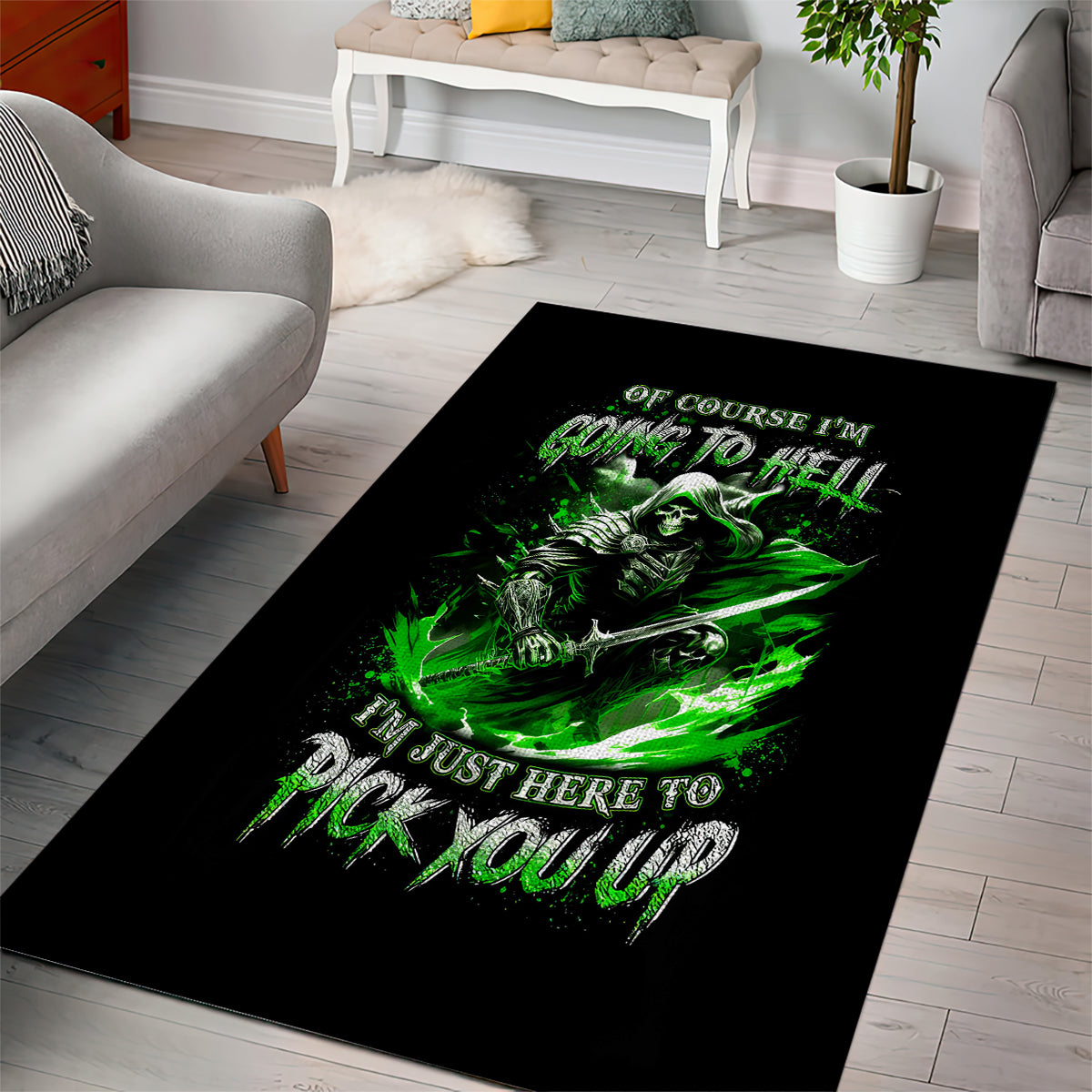 Warrior Skull Area Rug Of Course I'm Going To Hell Just Pick You Up - Wonder Print Shop