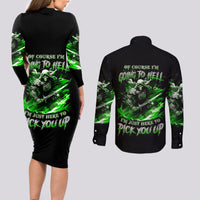 Warrior Skull Couples Matching Long Sleeve Bodycon Dress and Long Sleeve Button Shirts Of Course I'm Going To Hell Just Pick You Up - Wonder Print Shop
