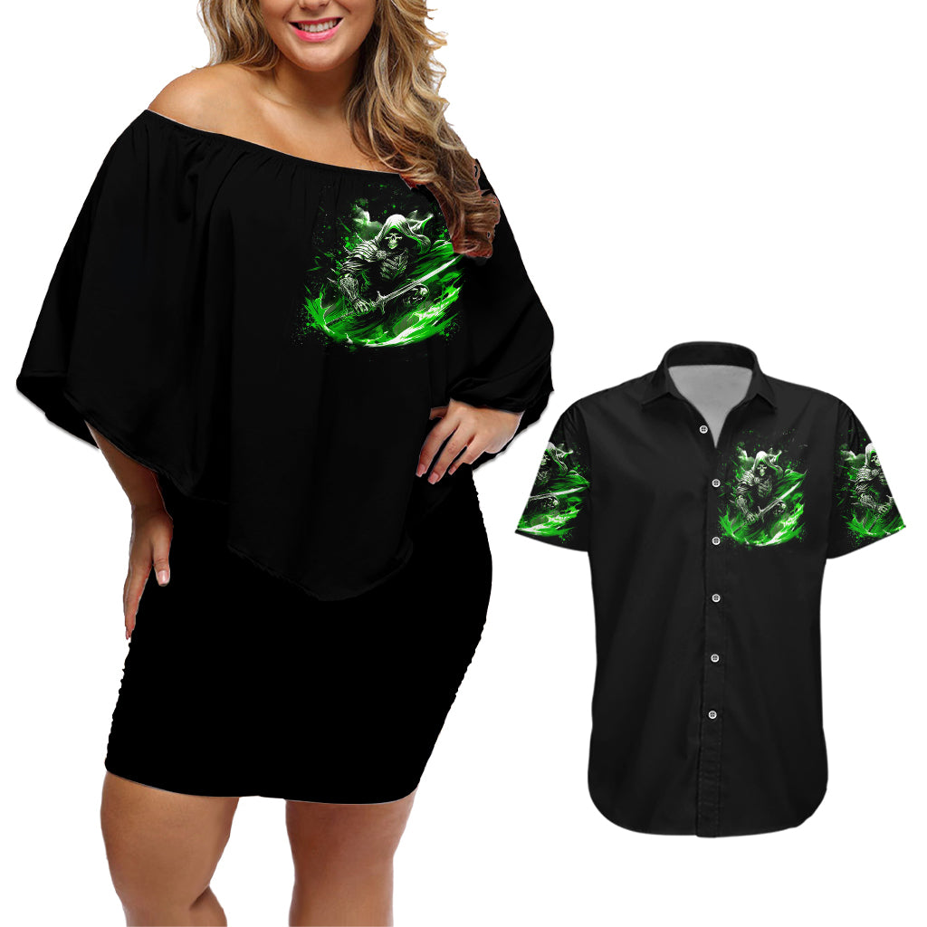 Warrior Skull Couples Matching Off Shoulder Short Dress and Hawaiian Shirt Of Course I'm Going To Hell Just Pick You Up - Wonder Print Shop