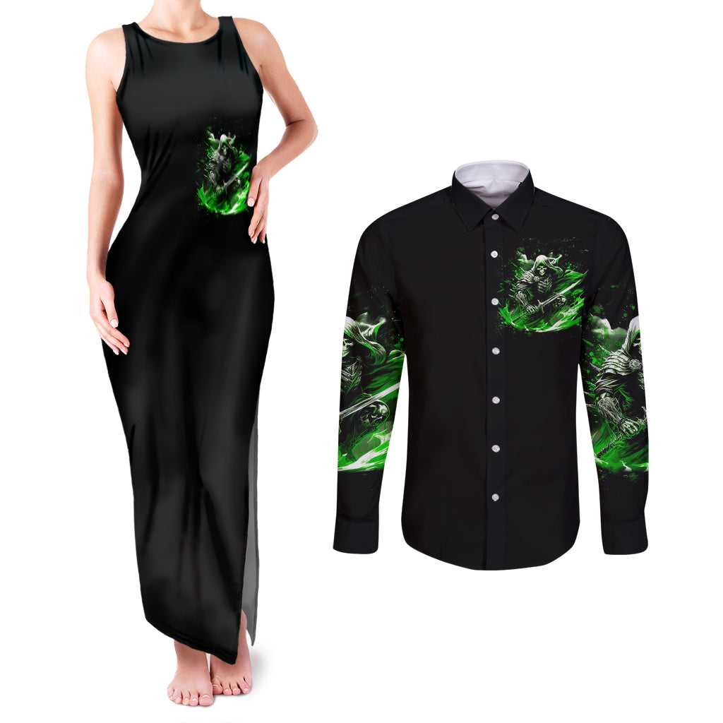 Warrior Skull Couples Matching Tank Maxi Dress and Long Sleeve Button Shirts Of Course I'm Going To Hell Just Pick You Up - Wonder Print Shop