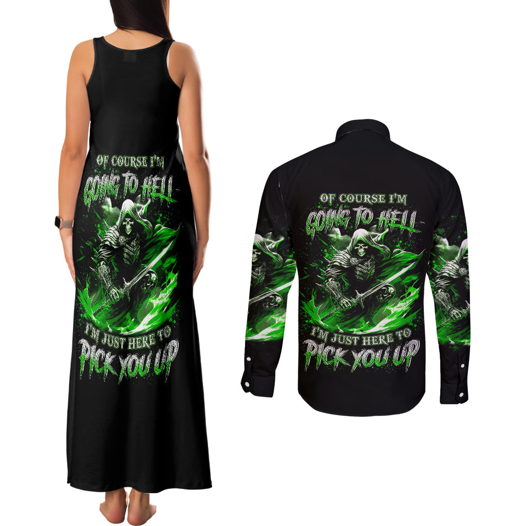 Warrior Skull Couples Matching Tank Maxi Dress and Long Sleeve Button Shirts Of Course I'm Going To Hell Just Pick You Up - Wonder Print Shop