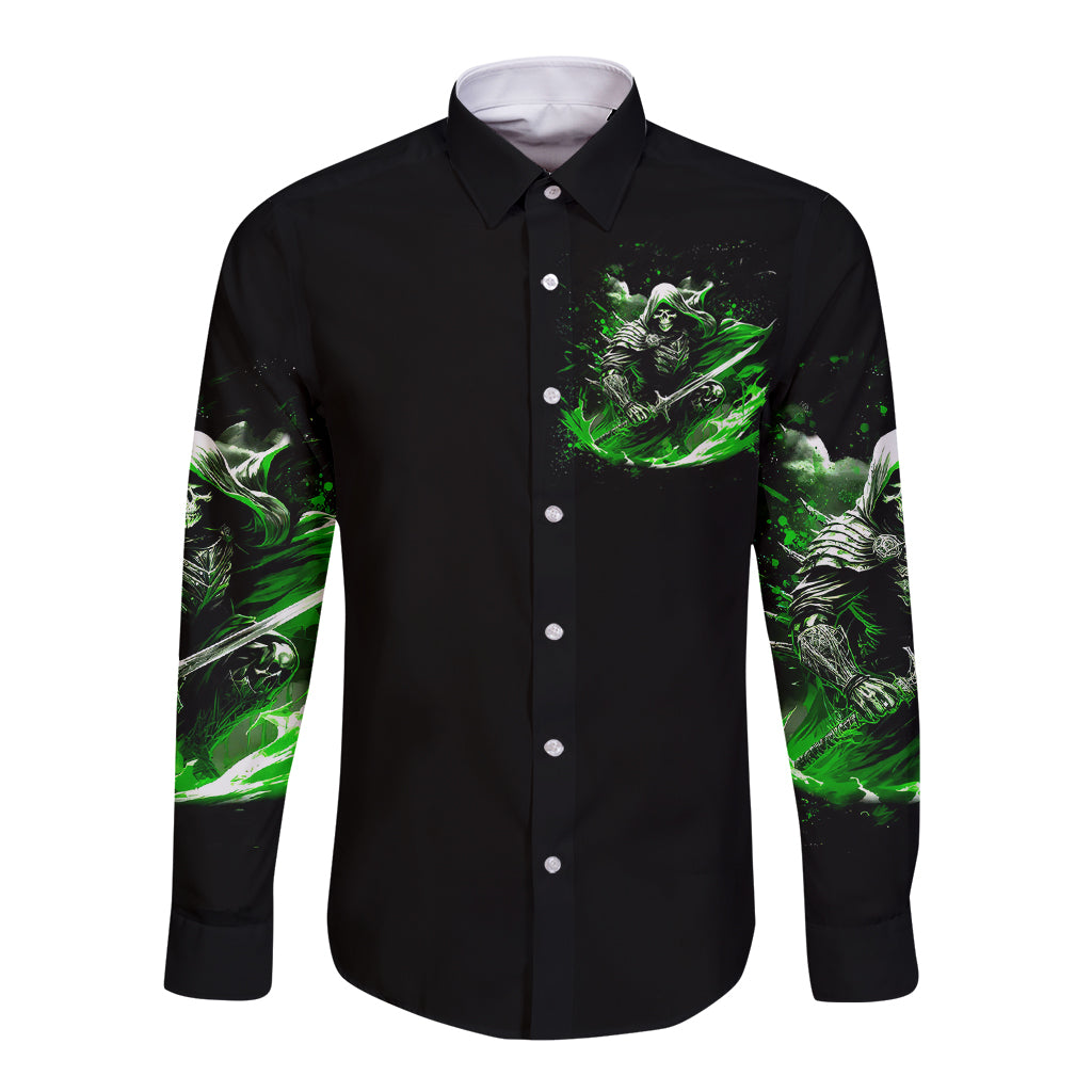 Warrior Skull Long Sleeve Button Shirt Of Course I'm Going To Hell Just Pick You Up - Wonder Print Shop