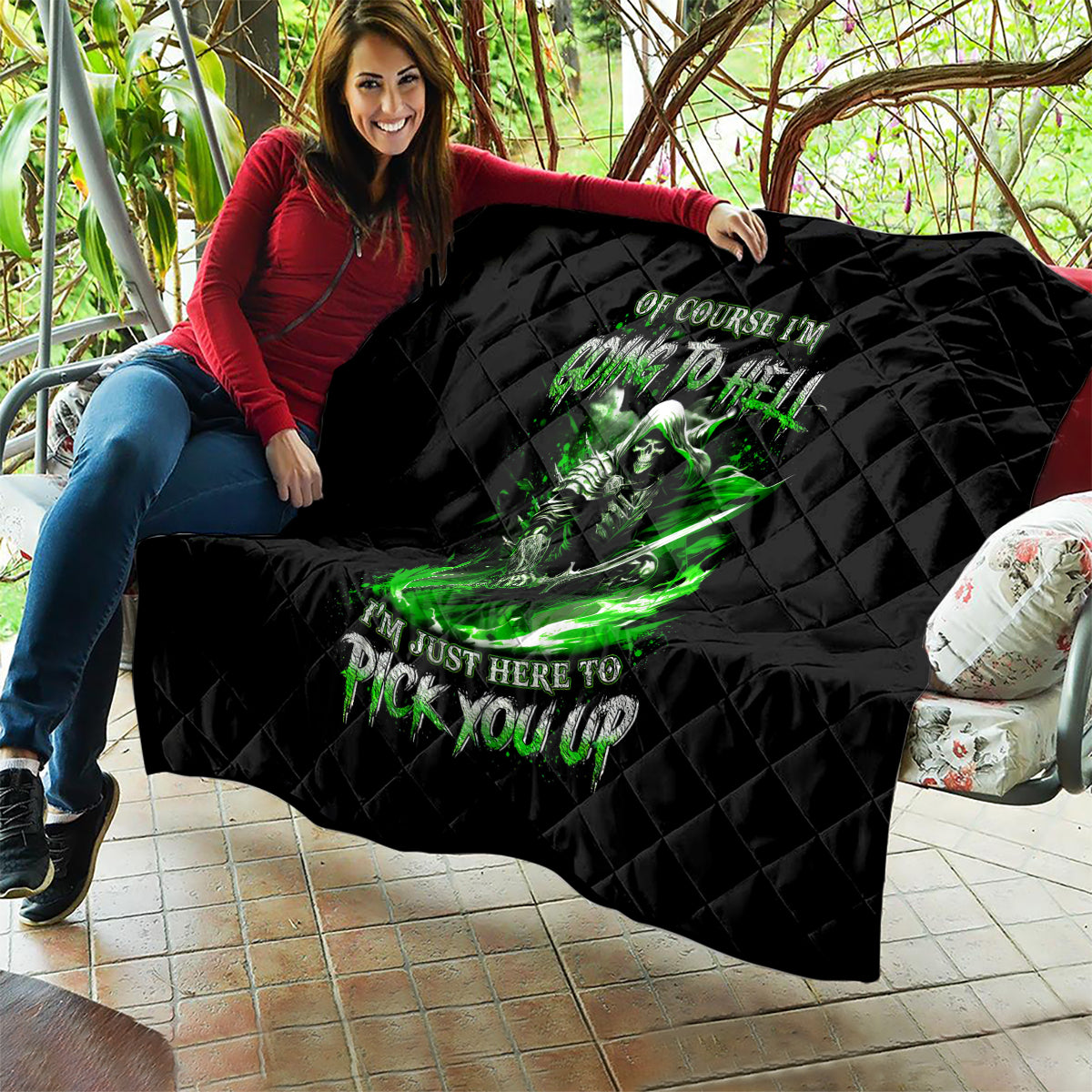 Warrior Skull Quilt Of Course I'm Going To Hell Just Pick You Up - Wonder Print Shop