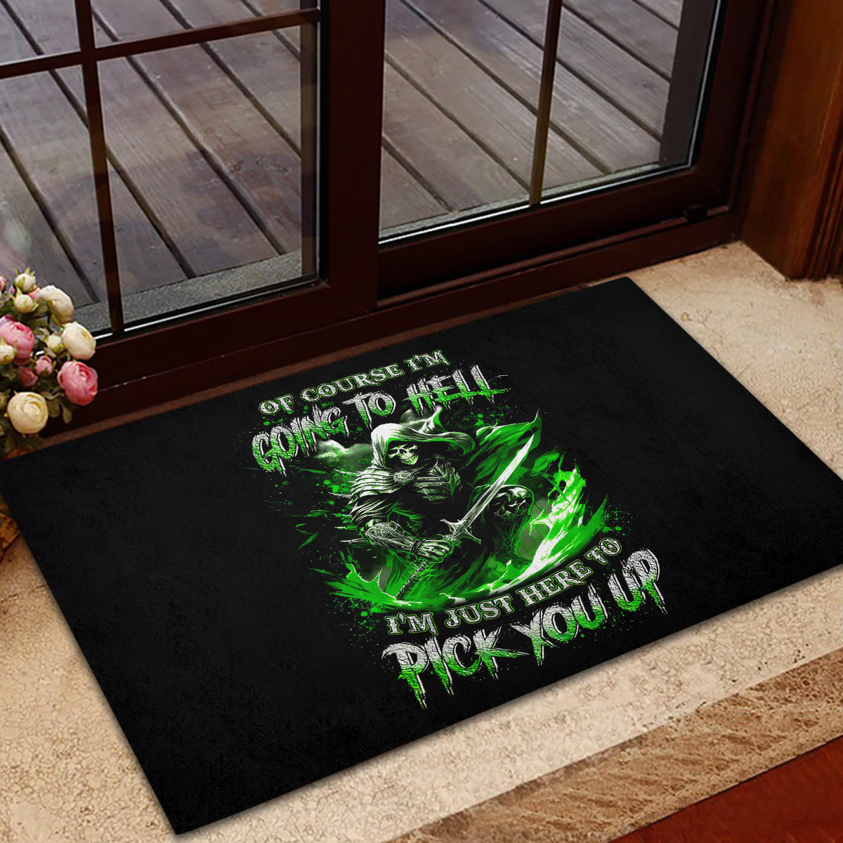 Warrior Skull Rubber Doormat Of Course I'm Going To Hell Just Pick You Up - Wonder Print Shop