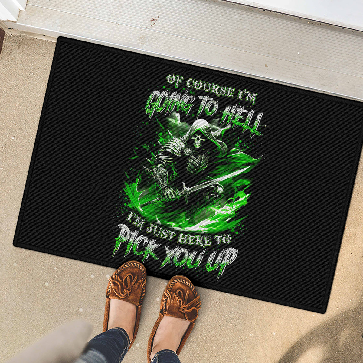 Warrior Skull Rubber Doormat Of Course I'm Going To Hell Just Pick You Up - Wonder Print Shop