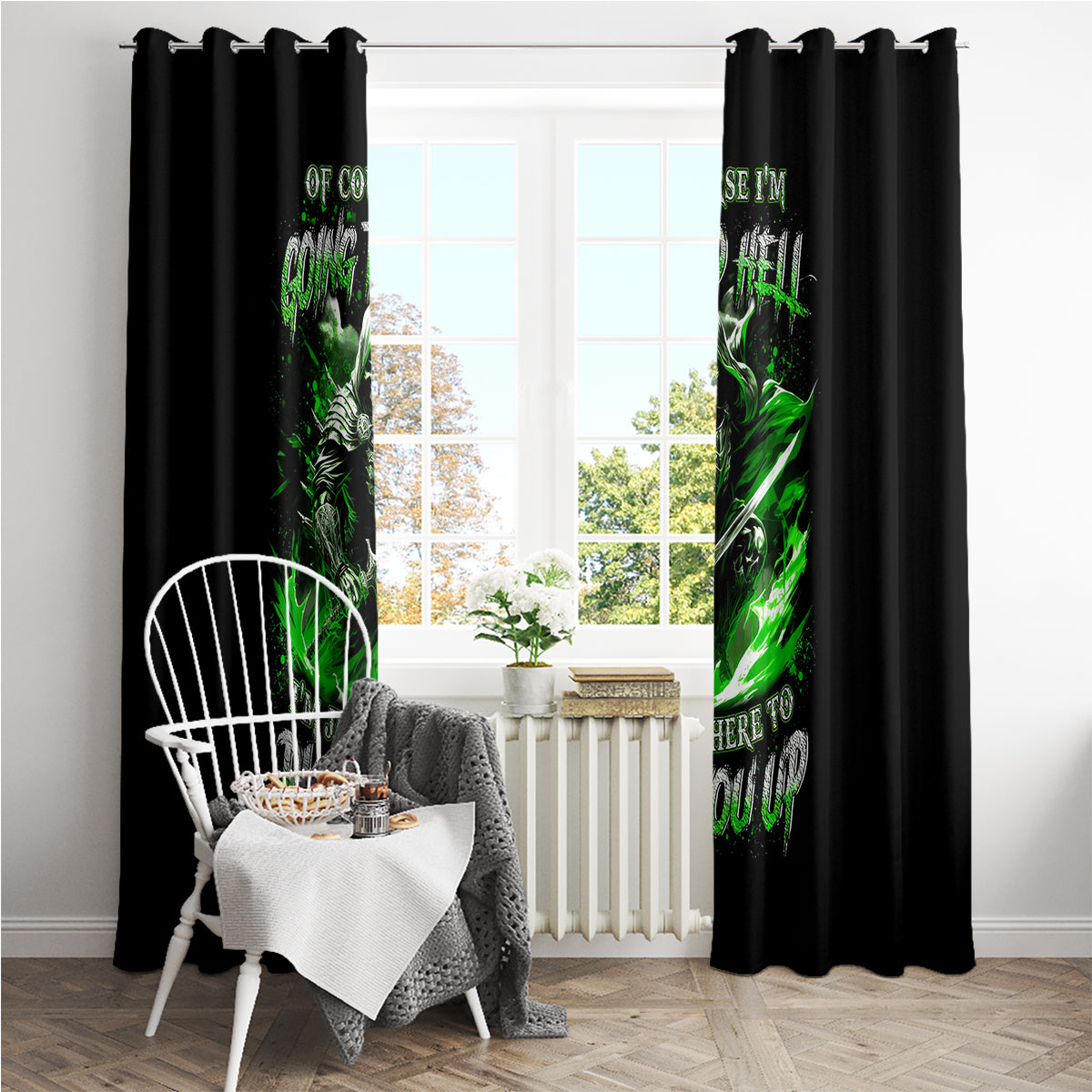 Warrior Skull Window Curtain Of Course I'm Going To Hell Just Pick You Up - Wonder Print Shop
