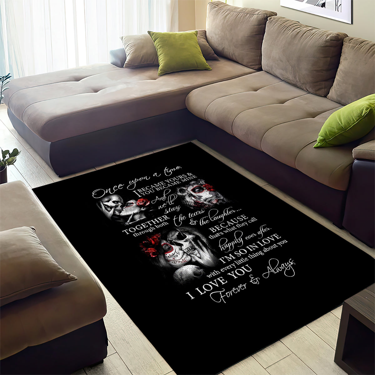 Love Skull Area Rug Once Upon A Time I Love You Forever And Always - Wonder Print Shop