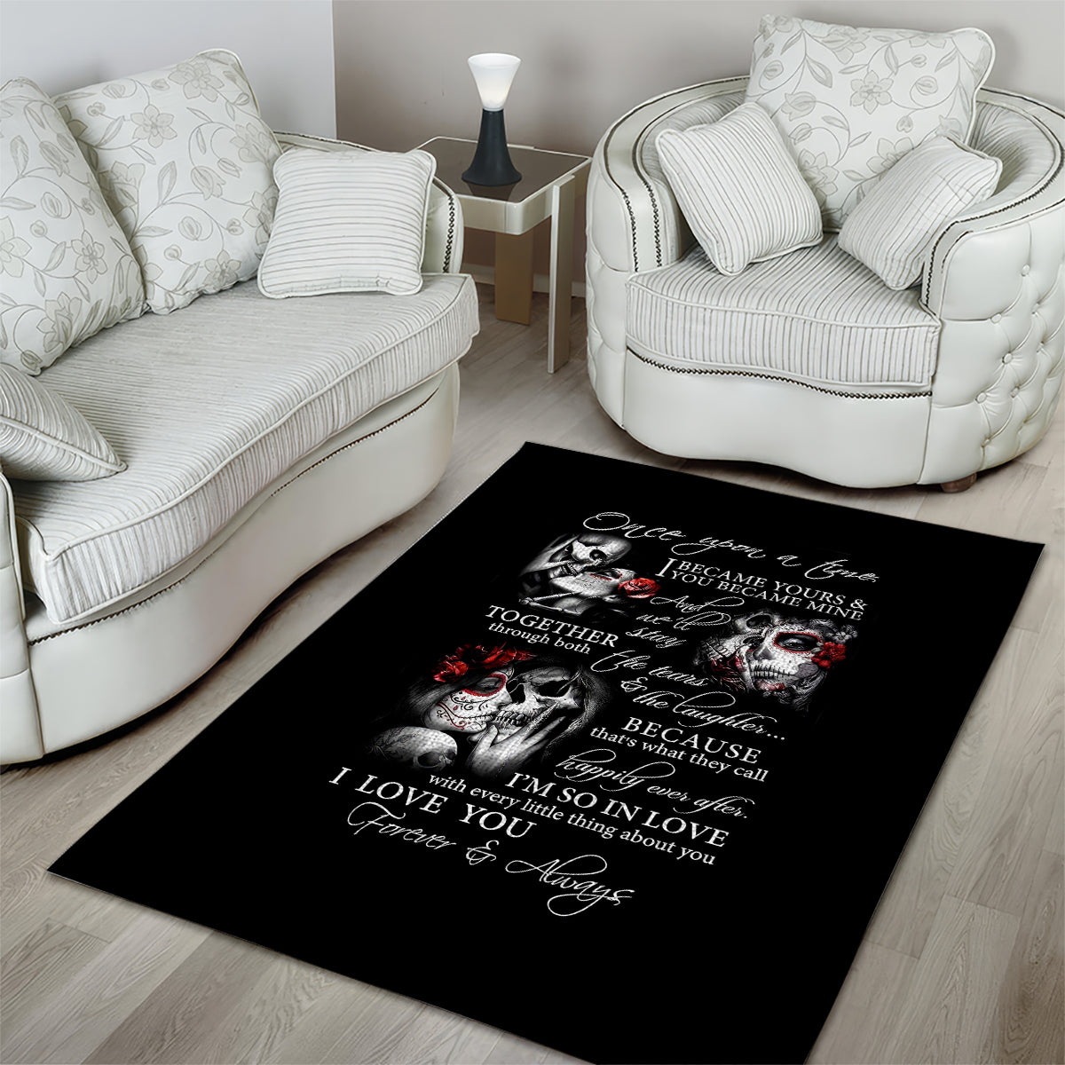 Love Skull Area Rug Once Upon A Time I Love You Forever And Always - Wonder Print Shop