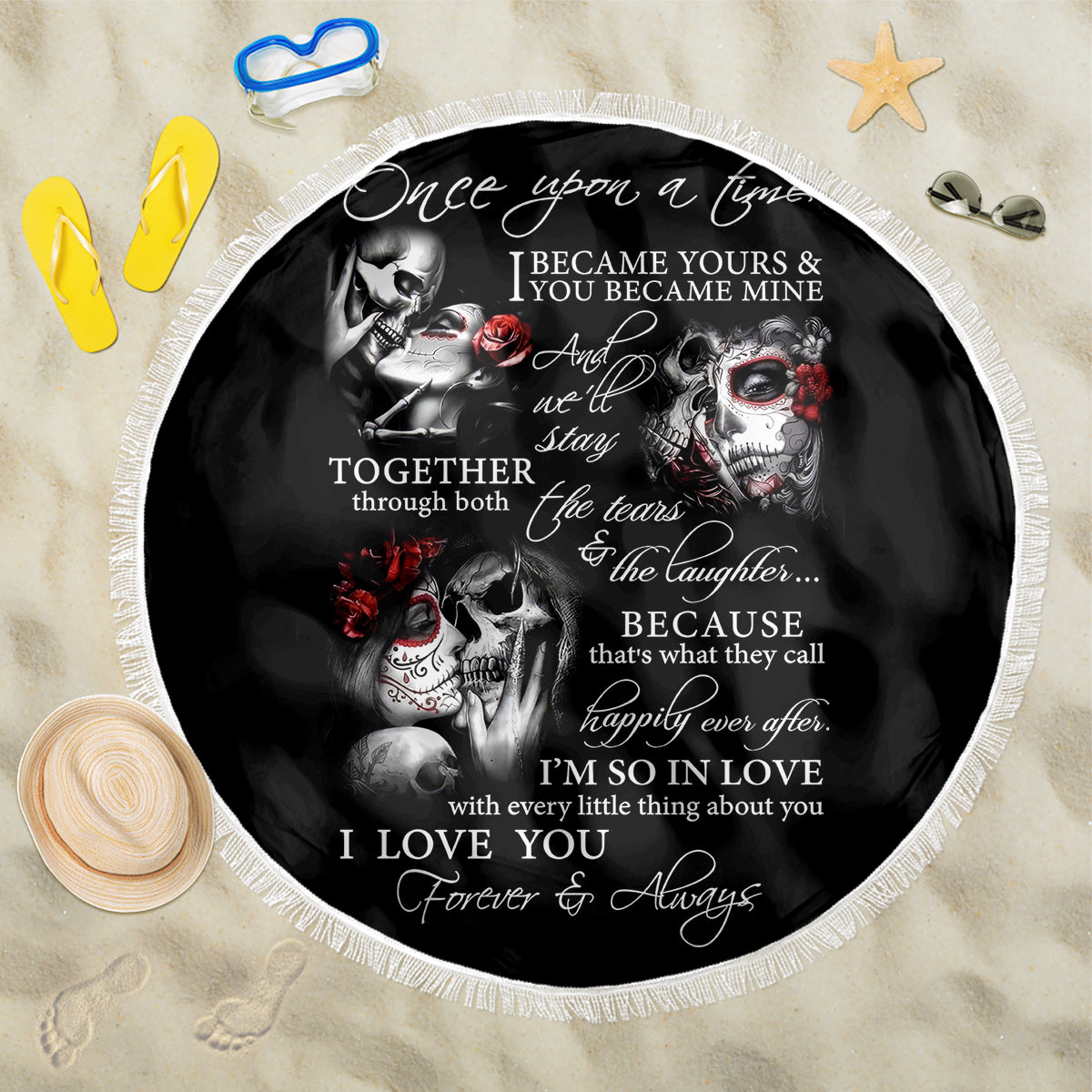 Love Skull Beach Blanket Once Upon A Time I Love You Forever And Always - Wonder Print Shop
