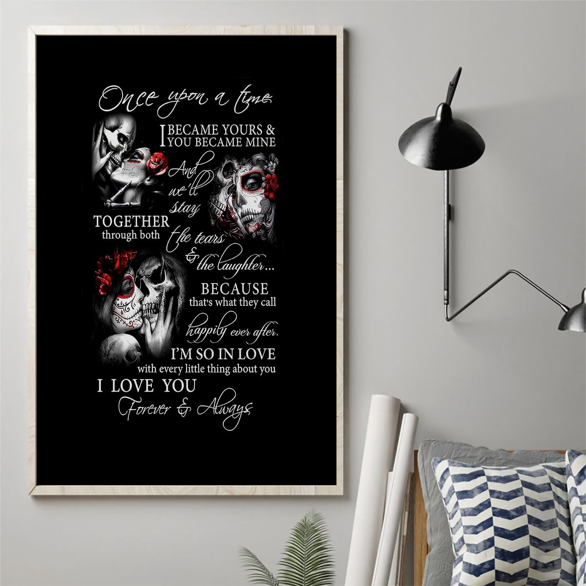 Love Skull Canvas Wall Art Once Upon A Time I Love You Forever And Always - Wonder Print Shop