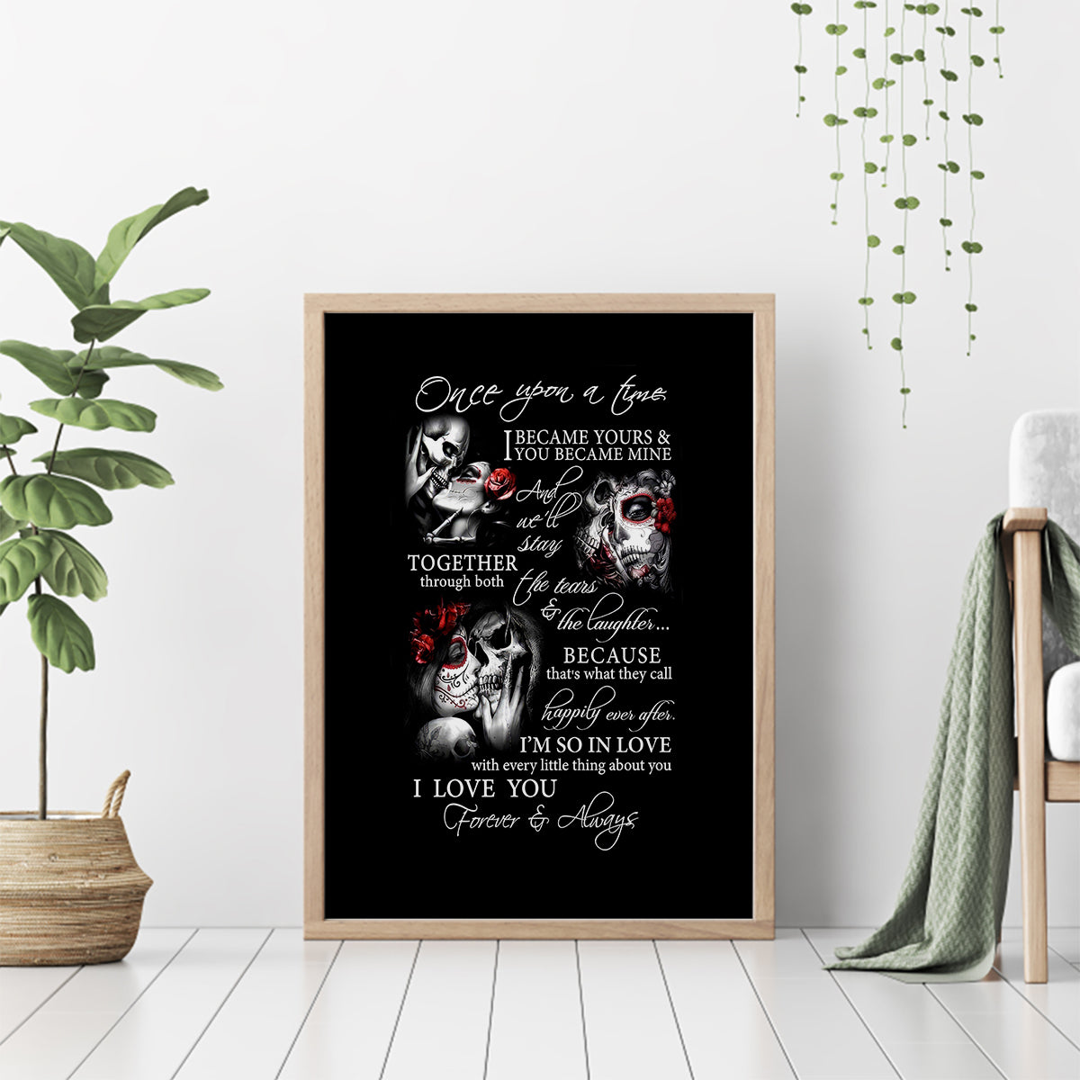 Love Skull Canvas Wall Art Once Upon A Time I Love You Forever And Always - Wonder Print Shop