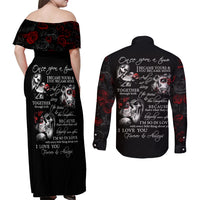 Love Skull Couples Matching Off Shoulder Maxi Dress and Long Sleeve Button Shirts Once Upon A Time I Love You Forever And Always - Wonder Print Shop