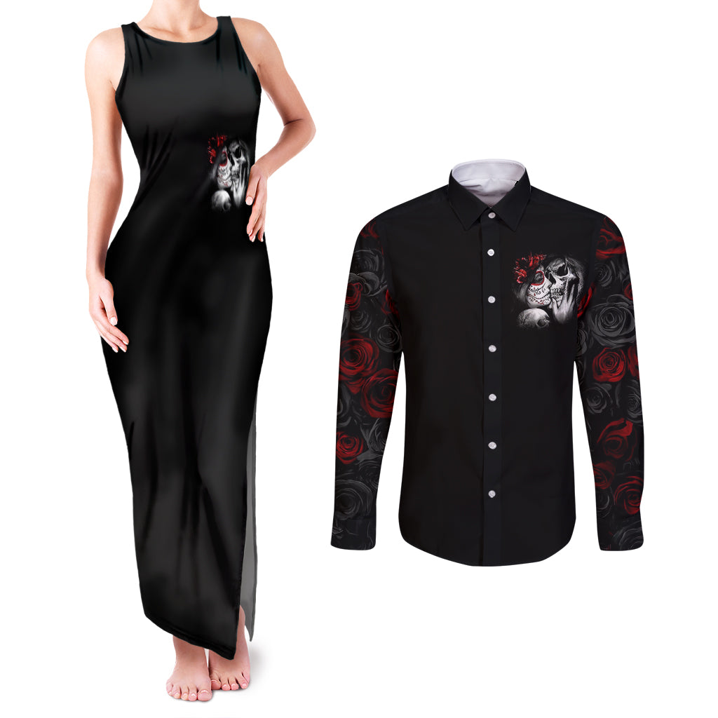 Love Skull Couples Matching Tank Maxi Dress and Long Sleeve Button Shirts Once Upon A Time I Love You Forever And Always - Wonder Print Shop