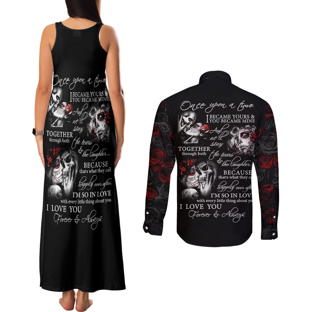 Love Skull Couples Matching Tank Maxi Dress and Long Sleeve Button Shirts Once Upon A Time I Love You Forever And Always - Wonder Print Shop