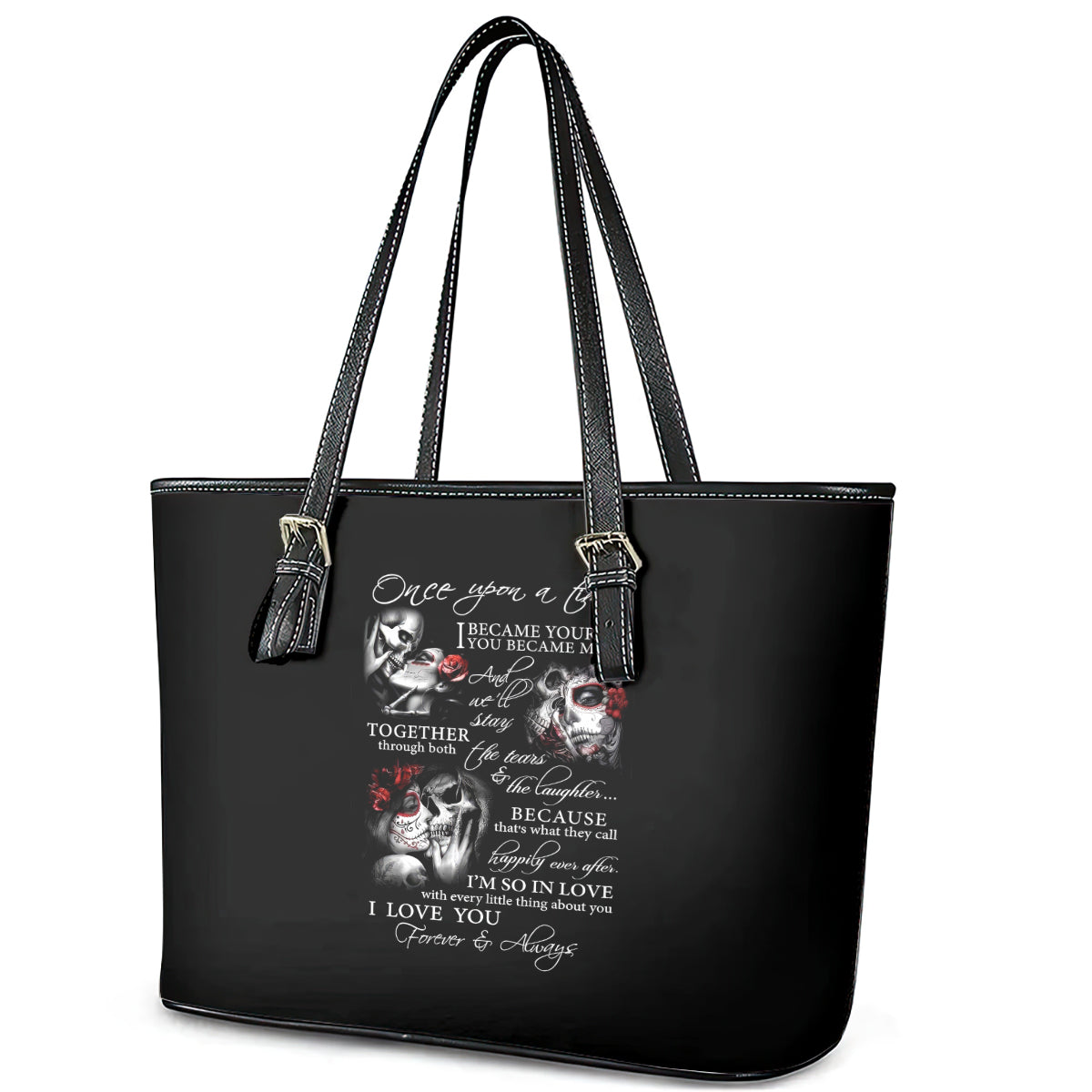 Love Skull Leather Tote Bag Once Upon A Time I Love You Forever And Always - Wonder Print Shop