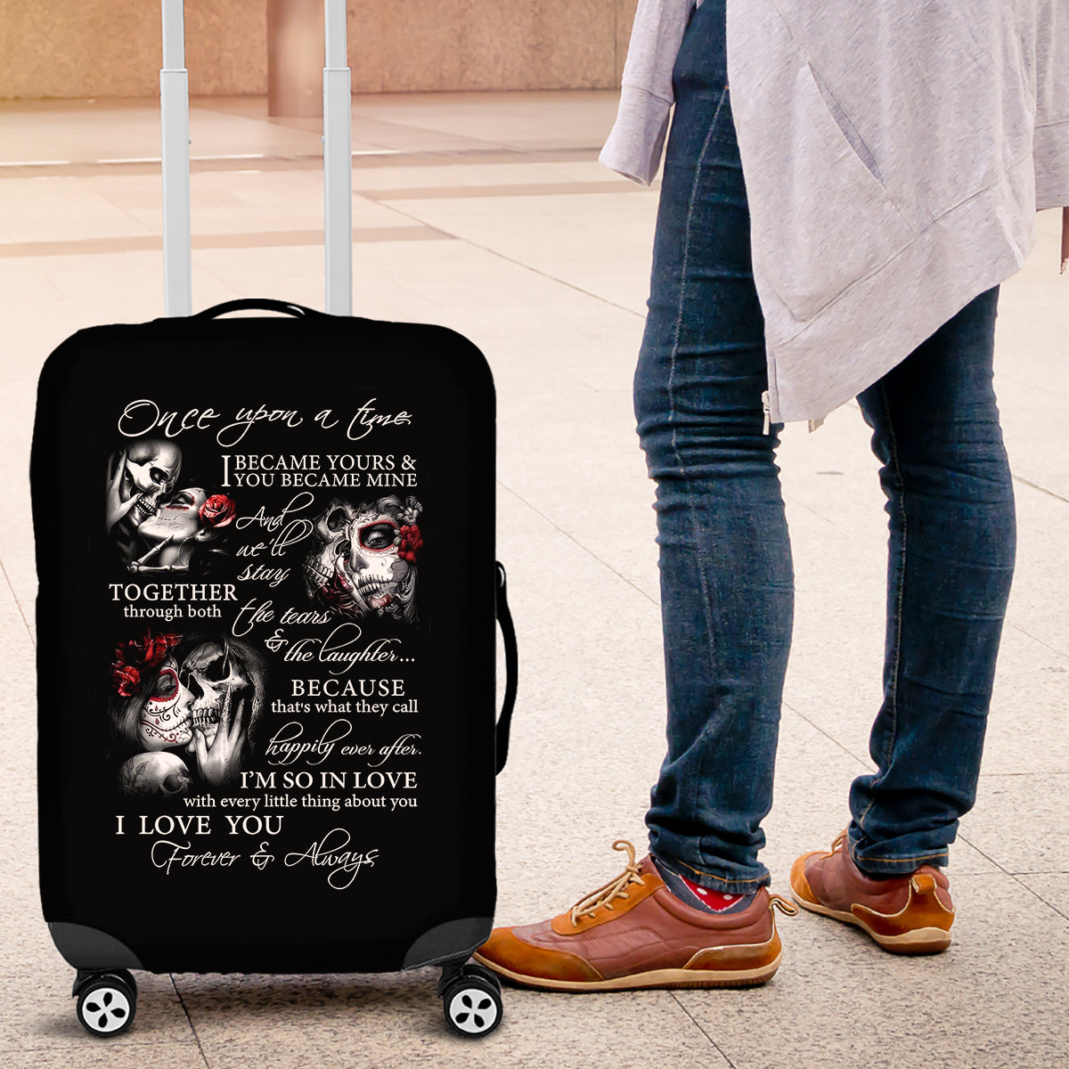Love Skull Luggage Cover Once Upon A Time I Love You Forever And Always - Wonder Print Shop