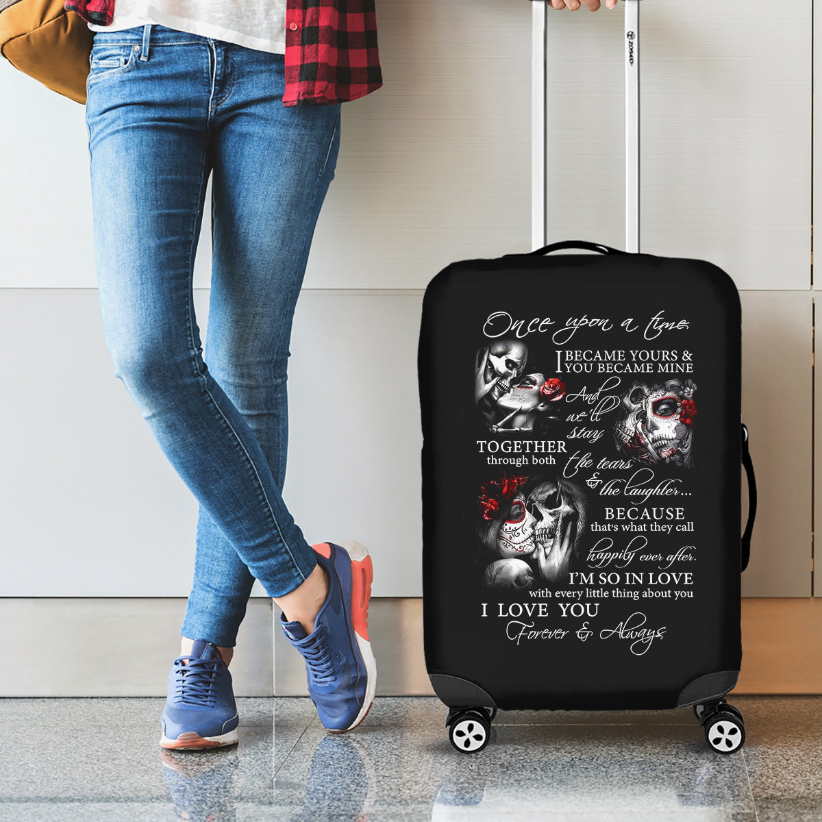 Love Skull Luggage Cover Once Upon A Time I Love You Forever And Always - Wonder Print Shop