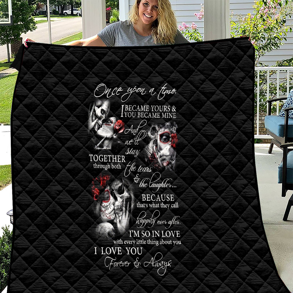 Love Skull Quilt Once Upon A Time I Love You Forever And Always - Wonder Print Shop