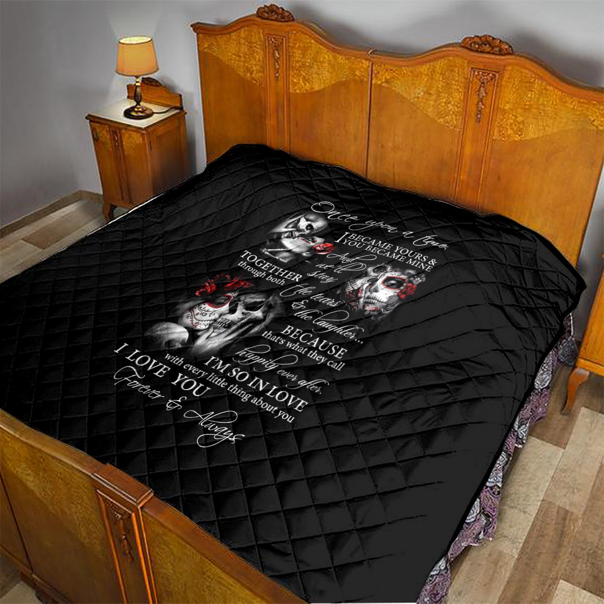 Love Skull Quilt Once Upon A Time I Love You Forever And Always - Wonder Print Shop