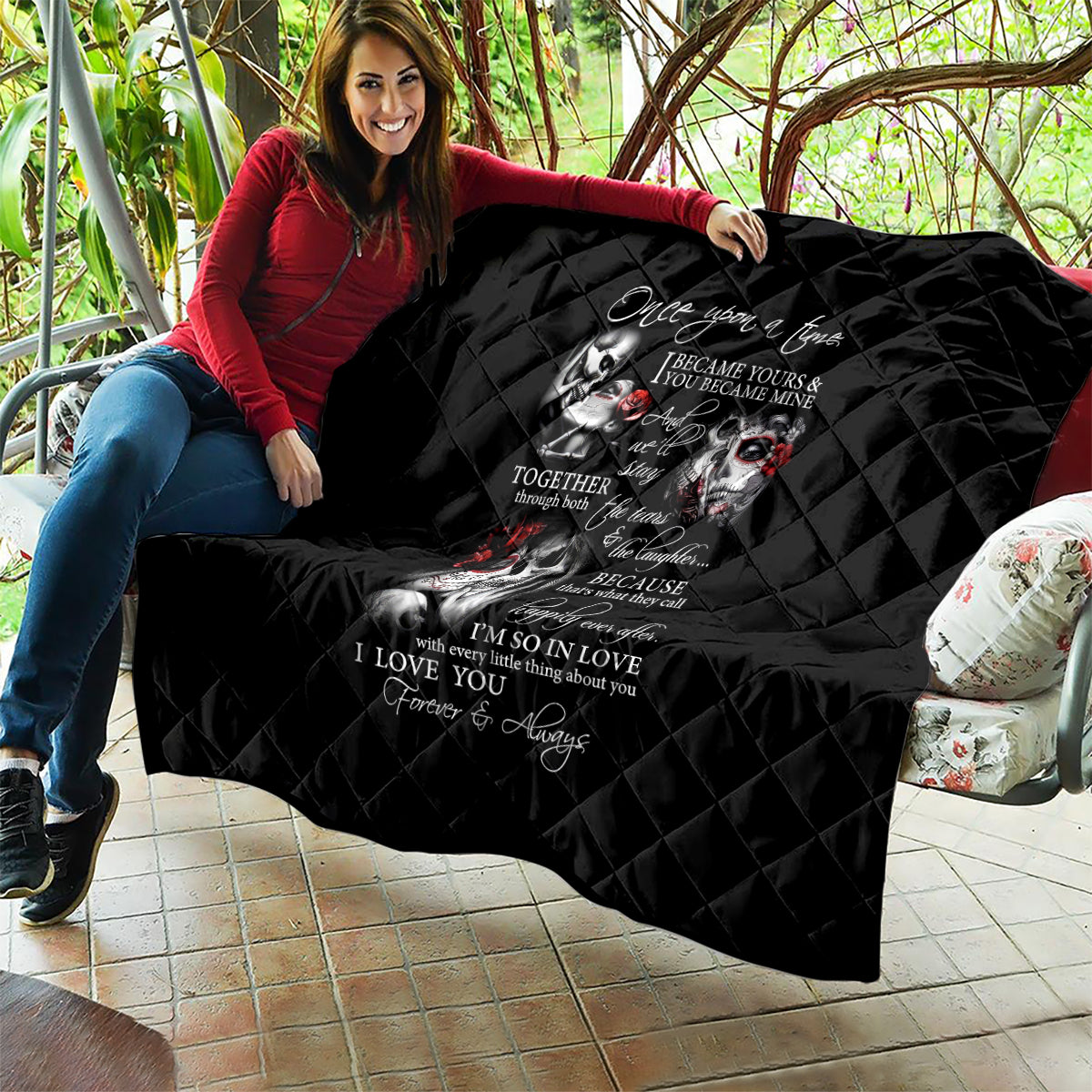 Love Skull Quilt Once Upon A Time I Love You Forever And Always - Wonder Print Shop