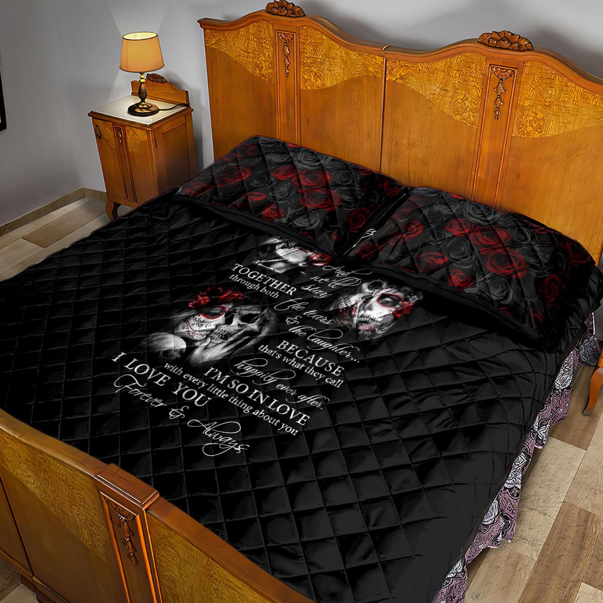 Love Skull Quilt Bed Set Once Upon A Time I Love You Forever And Always - Wonder Print Shop