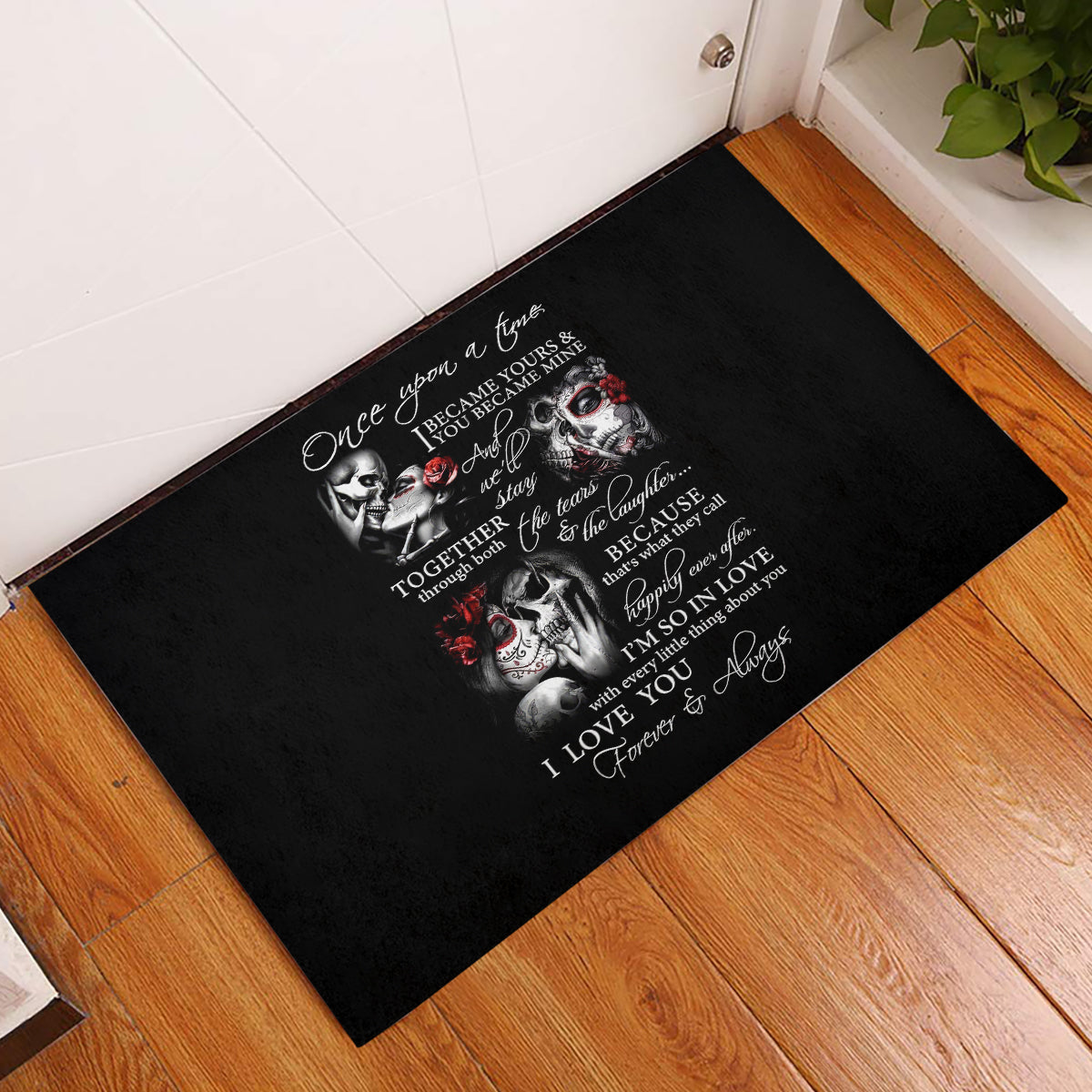 Love Skull Rubber Doormat Once Upon A Time I Love You Forever And Always - Wonder Print Shop