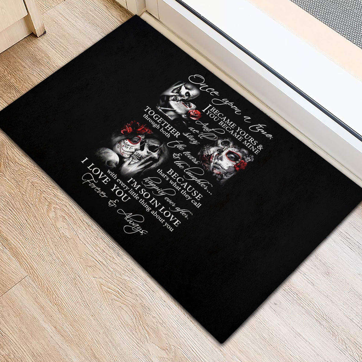 Love Skull Rubber Doormat Once Upon A Time I Love You Forever And Always - Wonder Print Shop