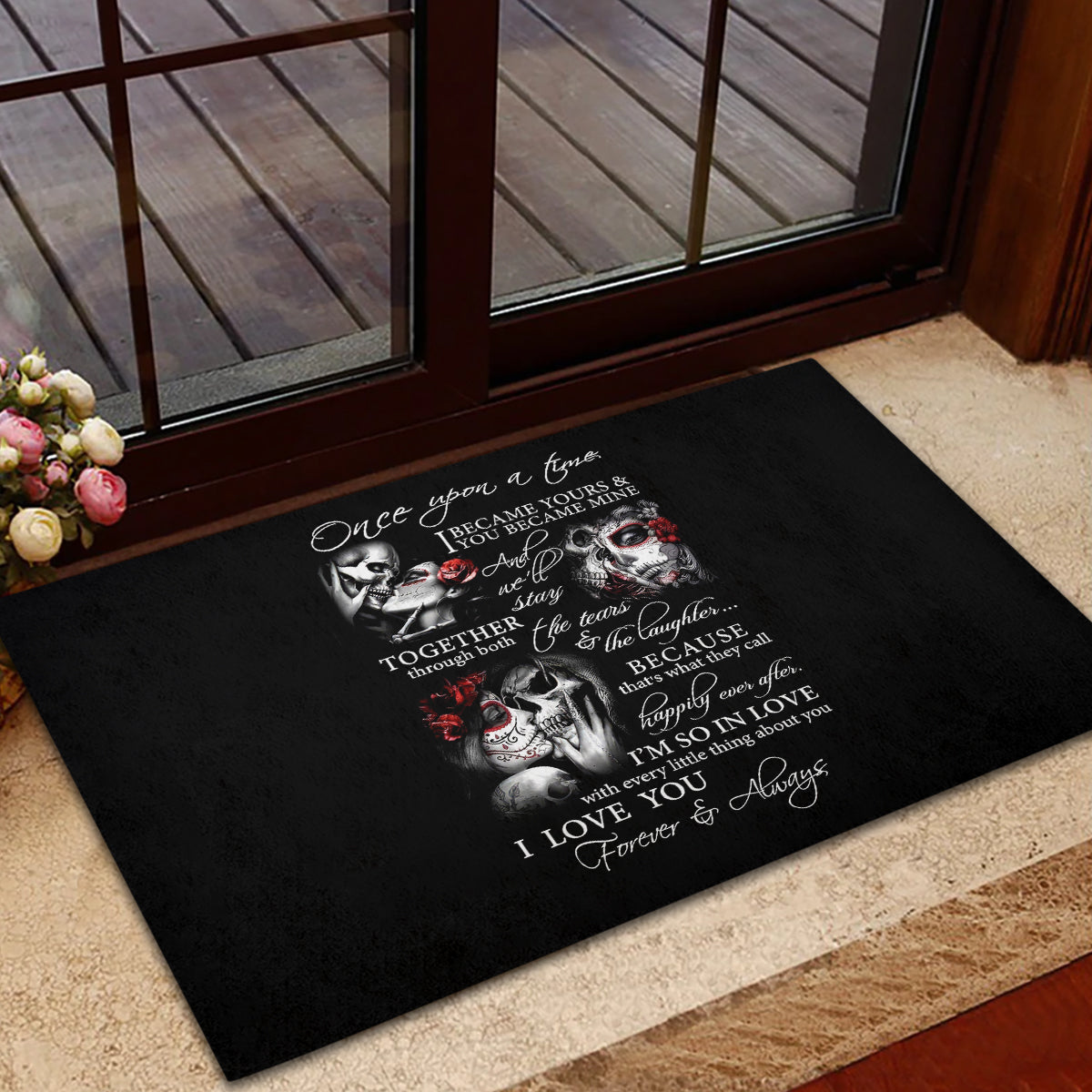 Love Skull Rubber Doormat Once Upon A Time I Love You Forever And Always - Wonder Print Shop