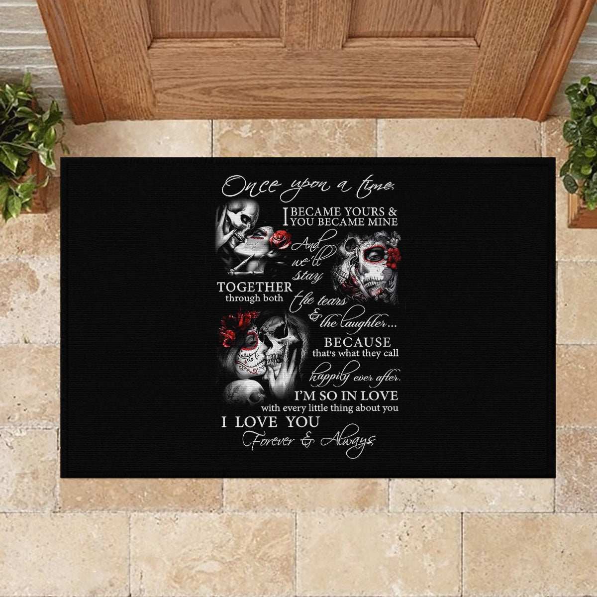 Love Skull Rubber Doormat Once Upon A Time I Love You Forever And Always - Wonder Print Shop