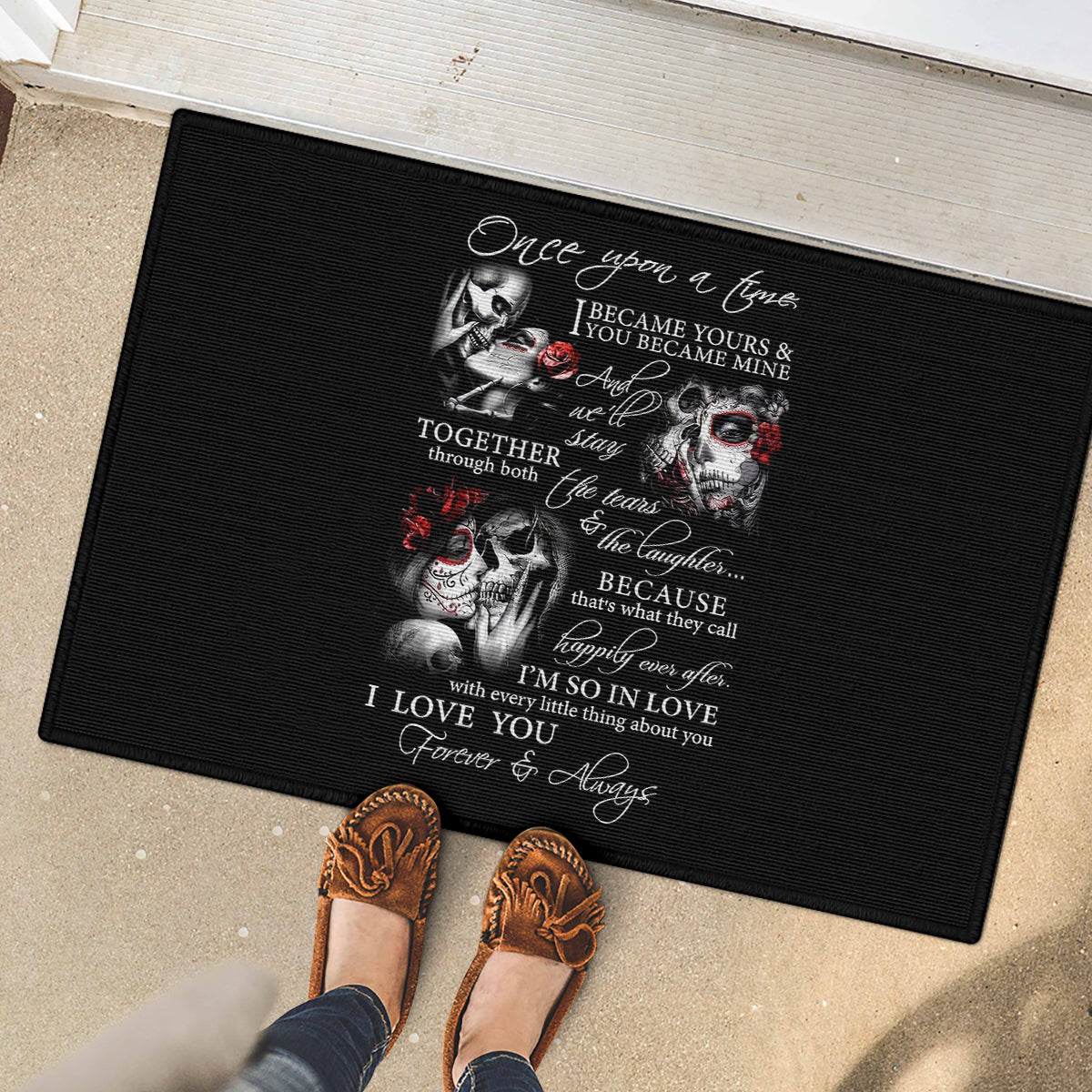 Love Skull Rubber Doormat Once Upon A Time I Love You Forever And Always - Wonder Print Shop