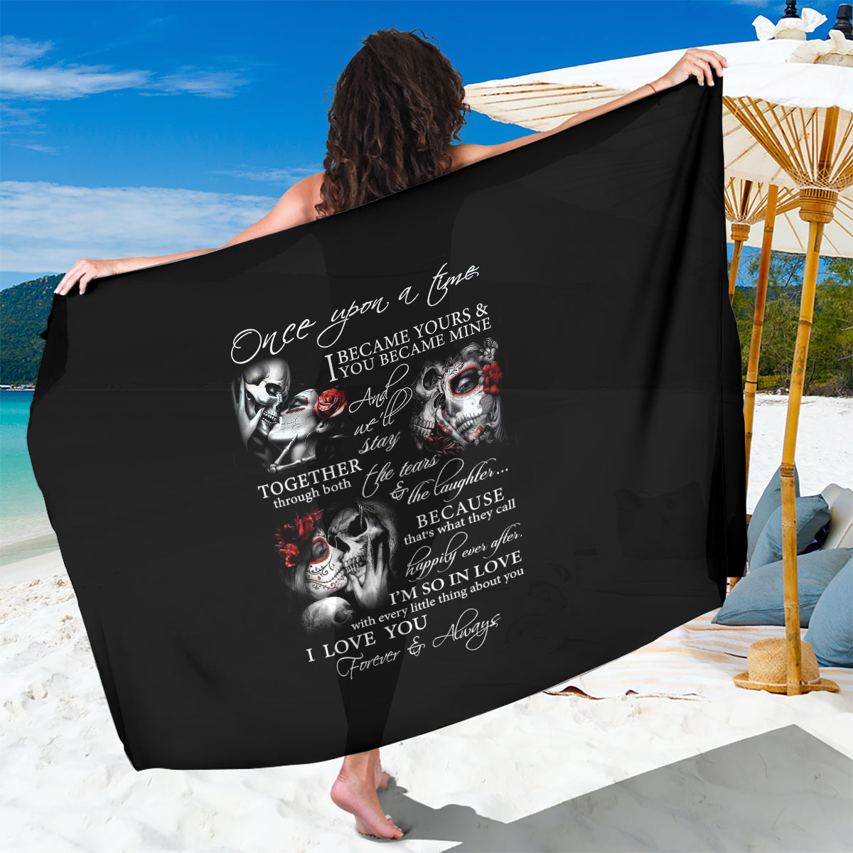 Love Skull Sarong Once Upon A Time I Love You Forever And Always - Wonder Print Shop